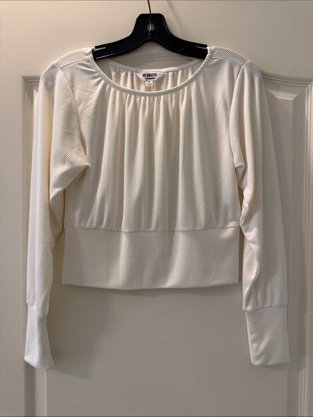 BB Dakota Cream Ribbed Scoop-Neck Long Sleeve Top - Picture 1 of 3
